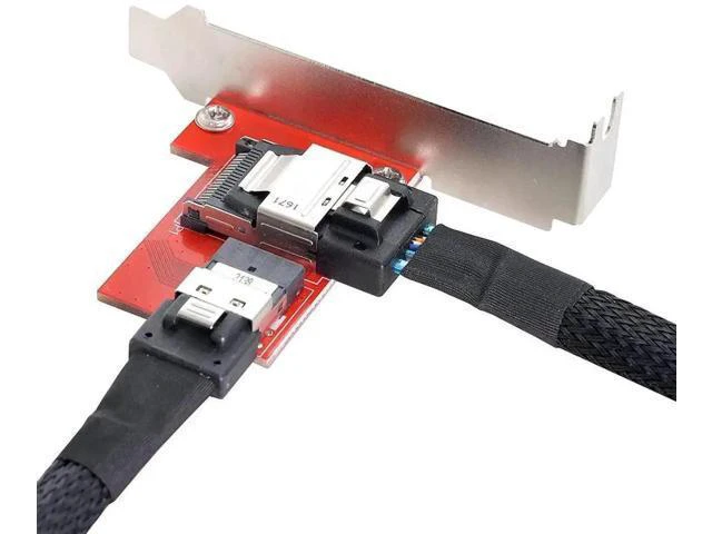 Alt view image 4 of 7 - PCIe 4.0 SlimSAS SFF-8654 Female to Mini SAS SFF-8087 Female Storage Adapter Card, Signal Conversion PCBA Module with Mount Bracket for Server RAID Controller