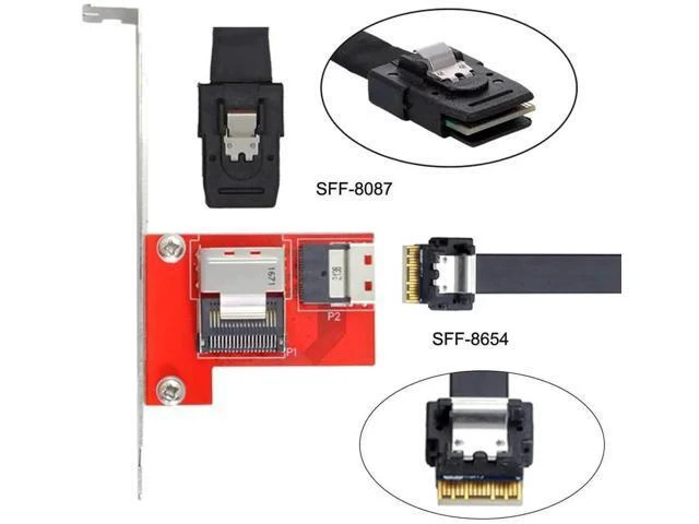 Alt view image 7 of 7 - PCIe 4.0 SlimSAS SFF-8654 Female to Mini SAS SFF-8087 Female Storage Adapter Card, Signal Conversion PCBA Module with Mount Bracket for Server RAID Controller