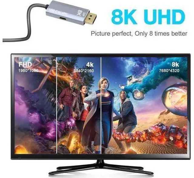 Alt view image 4 of 7 - 1.8M USB C to DP 1.4 Cable with USB-C PD Charging, Thunderbolt 3 Compatible 8K@60Hz 4K@144Hz Type-C to DisplayPort Converter Cord for MacBook Pro 2019 2020