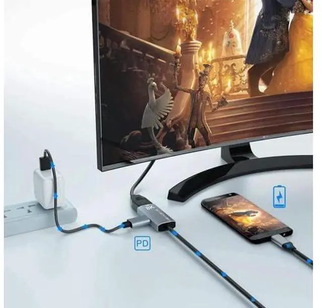 Alt view image 6 of 7 - 1.8M USB C to DP 1.4 Cable with USB-C PD Charging, Thunderbolt 3 Compatible 8K@60Hz 4K@144Hz Type-C to DisplayPort Converter Cord for MacBook Pro 2019 2020