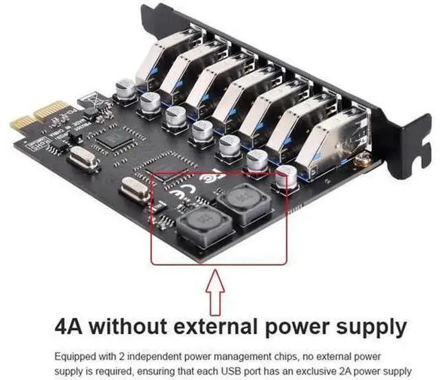 Alt view image 2 of 7 - 7 Ports PCIe to USB 3.0 Expansion Card, PCI Express x1 USB3.0 Hub Adapter with 5Gbps SuperSpeed for Desktop Motherboard