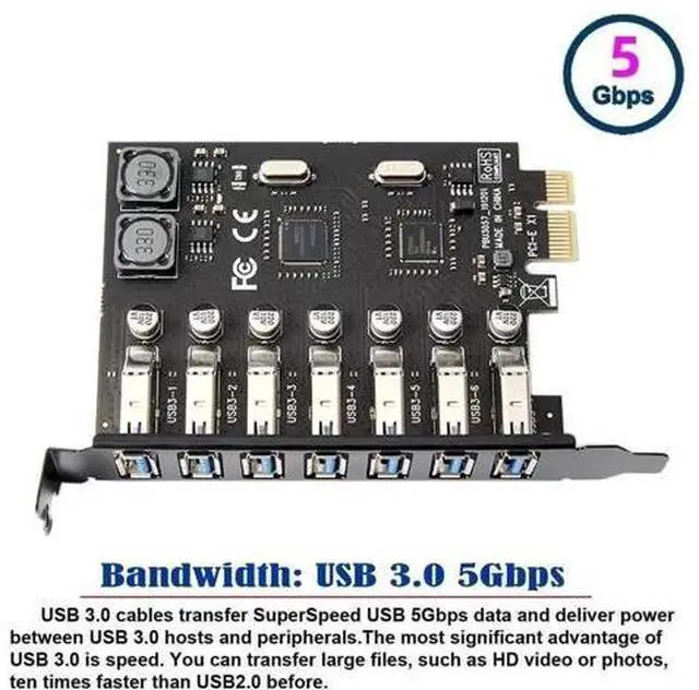 Alt view image 4 of 7 - 7 Ports PCIe to USB 3.0 Expansion Card, PCI Express x1 USB3.0 Hub Adapter with 5Gbps SuperSpeed for Desktop Motherboard