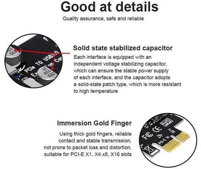 Alt view image 5 of 7 - 7 Ports PCIe to USB 3.0 Expansion Card, PCI Express x1 USB3.0 Hub Adapter with 5Gbps SuperSpeed for Desktop Motherboard