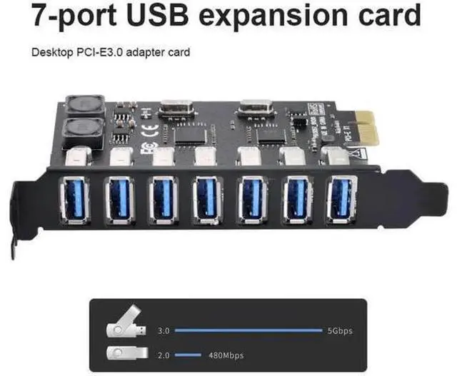 Alt view image 6 of 7 - 7 Ports PCIe to USB 3.0 Expansion Card, PCI Express x1 USB3.0 Hub Adapter with 5Gbps SuperSpeed for Desktop Motherboard