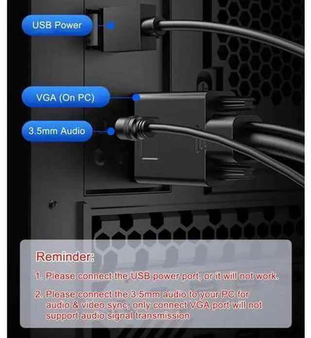 Alt view image 3 of 5 - 2 Pack 6FT VGA Male to HDMI Male Converter Cable with USB Power & 3.5mm Audio, 1080P@60Hz Digital Video Cord for PC Laptop to HDMI TV Monitor Projector