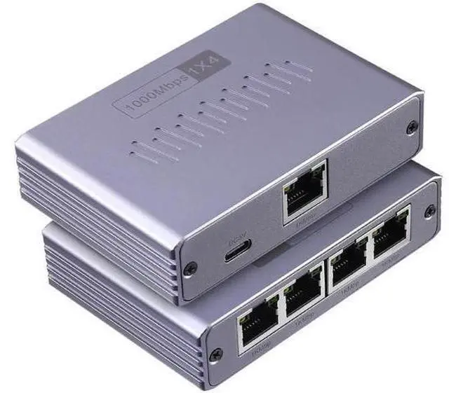 Main image of ES-1X4 1 to 4 Gigabit RJ45 Ethernet Splitter with USB Power Cord, 1000Mbps High Speed Network Extender Adapter, Supports 4 Devices Online Simultaneously, Compatible with Cat5/Cat5e/Cat6/Cat7/Cat8 Ethe