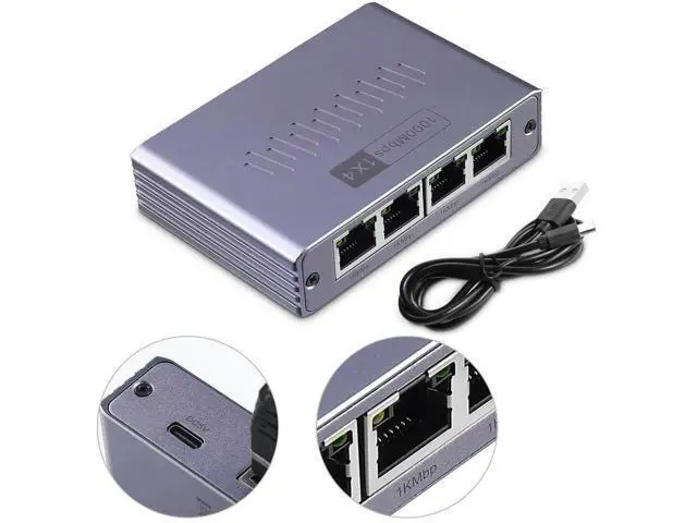 Alt view image 2 of 7 - ES-1X4 1 to 4 Gigabit RJ45 Ethernet Splitter with USB Power Cord, 1000Mbps High Speed Network Extender Adapter, Supports 4 Devices Online Simultaneously, Compatible with Cat5/Cat5e/Cat6/Cat7/Cat8 Ethe