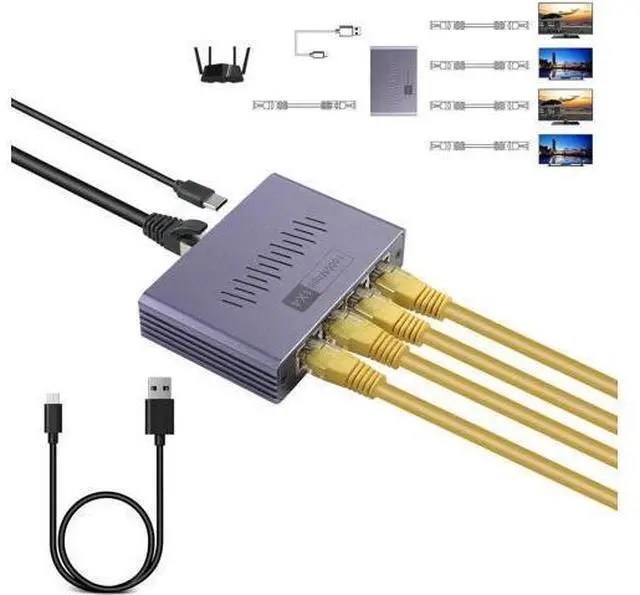 Alt view image 6 of 7 - ES-1X4 1 to 4 Gigabit RJ45 Ethernet Splitter with USB Power Cord, 1000Mbps High Speed Network Extender Adapter, Supports 4 Devices Online Simultaneously, Compatible with Cat5/Cat5e/Cat6/Cat7/Cat8 Ethe