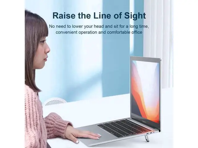 Alt view image 7 of 7 - Grey Adjustable Height Aluminum Laptop Stand, Portable Invisible Ergonomic Laptop Riser Cooling Kickstand Fit 12-17 Inch Laptops & Tablets, Compatible with MacBook Pro Air