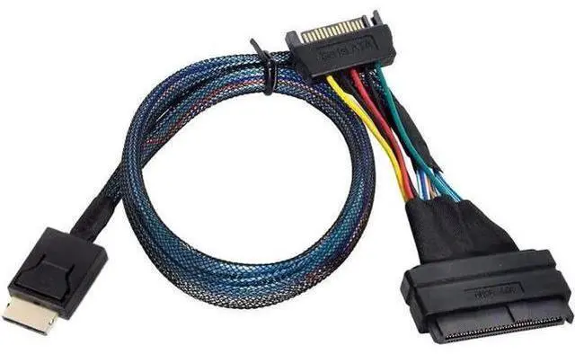 Alt view image 2 of 5 - PCIe 4.0 SFF-8611 4i Oculink to SFF-8639 U.2/U.3 NVMe SSD Cable with SATA Power, Black Sleeved, 1.64FT