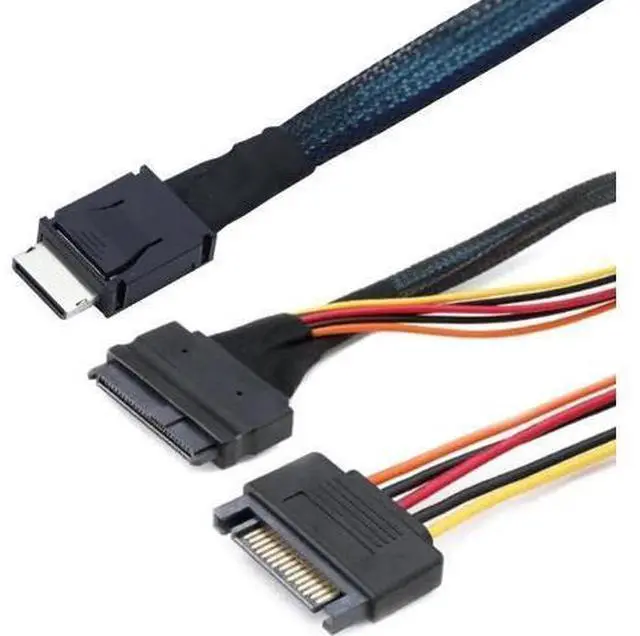 Alt view image 5 of 5 - PCIe 4.0 SFF-8611 4i Oculink to SFF-8639 U.2/U.3 NVMe SSD Cable with SATA Power, Black Sleeved, 1.64FT