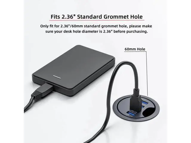Alt view image 5 of 7 - 60mm Desk Grommet Flush Mount 4-Port USB 3.0 Dock Splitter, 5Gbps High Speed Interface Expansion Station for Office Desktop PC