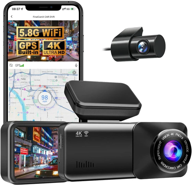 Alt view image 2 of 3 - 4K + 1K Dual Dash Cam Front and Rear 5.8G WiFi Built-in GPS Car Camera, 170° Wide Angle F1.5 Lens, WDR Night Vision, 64GB SD Card, FinalCamX App