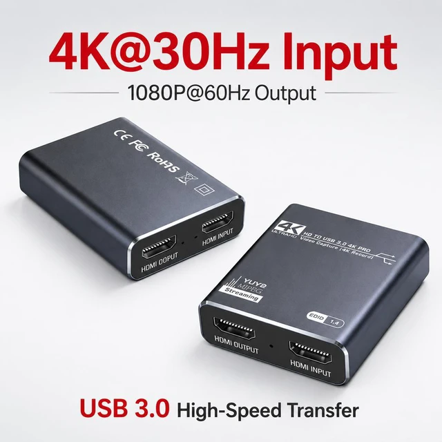 Main image of 4K HDMI to USB 3.0 Video Capture Card 1080P@60Hz HDMI Passthrough, Microphone & Audio Output, Game Streaming Recording Device for Nintendo Switch, PS5, Xbox, PC, OBS