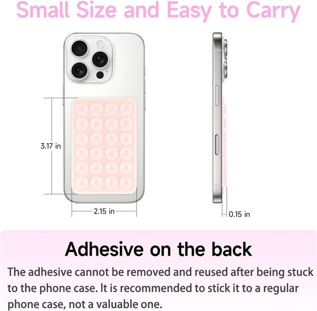 Alt view image 2 of 5 - 4Pack Silicone Suction Phone Case Mount, Silicon Adhesive Smartphones Stand Sticky, Hands-Free Phone Accessories Holder for Selfies and Videos (Black & White & Translucent & Light Pink)