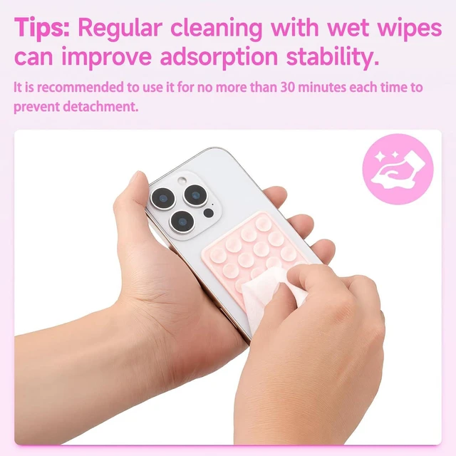 Alt view image 3 of 5 - 4Pack Silicone Suction Phone Case Mount, Silicon Adhesive Smartphones Stand Sticky, Hands-Free Phone Accessories Holder for Selfies and Videos (Black & White & Translucent & Light Pink)