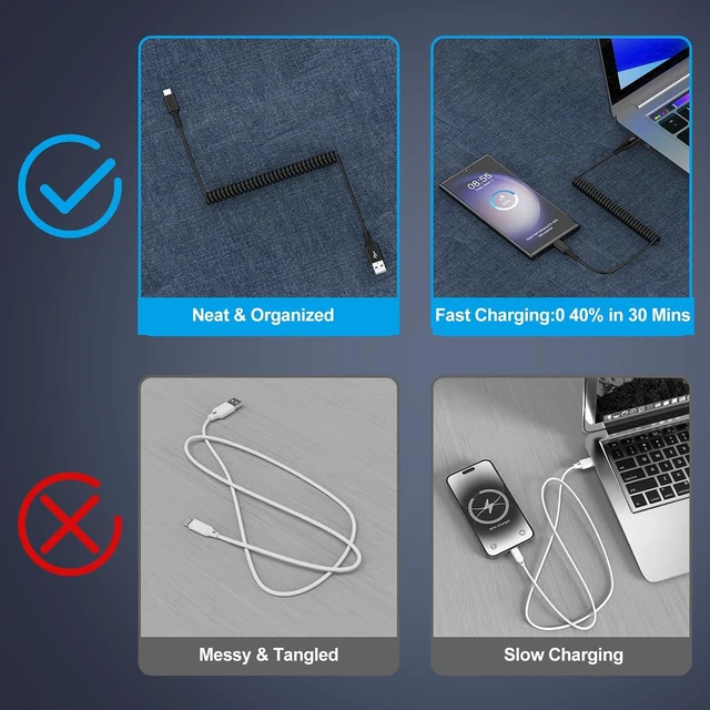 Alt view image 7 of 7 - Auto USB C Cable for Car Samsung Charger Cord Type C Fast Charging
