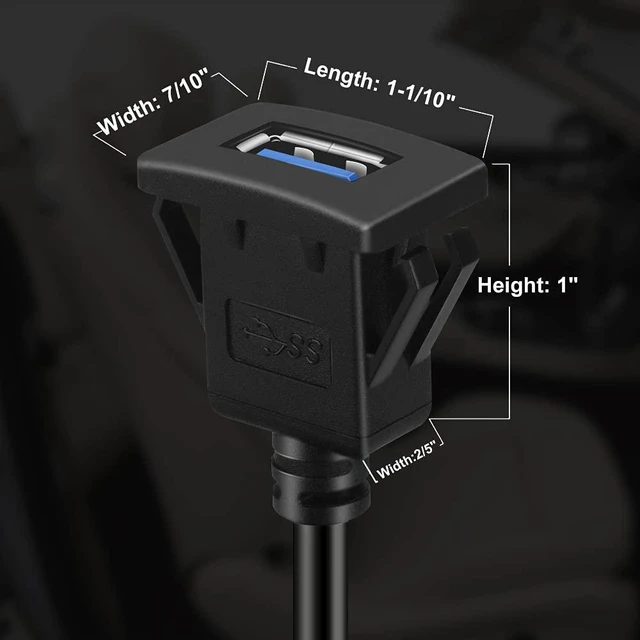 Alt view image 4 of 6 - Square Single Port USB 3.0 Panel Flush Mount Extension Cable with Buckle for Car Truck Boat Motorcycle Dashboard 1ft