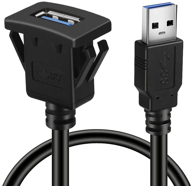 Main image of Square Single Port USB 3.0 Panel Flush Mount Extension Cable with Buckle for Car Truck Boat Motorcycle Dashboard 1ft