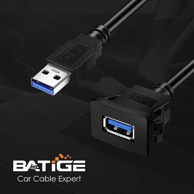 Alt view image 6 of 6 - Square Single Port USB 3.0 Panel Flush Mount Extension Cable with Buckle for Car Truck Boat Motorcycle Dashboard 1ft