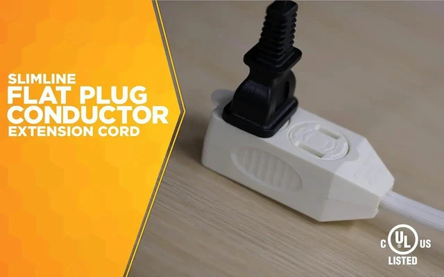Alt view image 3 of 7 - Extension Cord - 16/3 Indoor Flat Plug with Right Angled Design - 3 Polarized Outlets - PVC Jacket - Space Saving - Neutral White - 16 Gauge - 3 Feetd