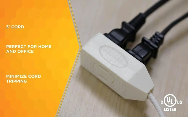 Alt view image 4 of 7 - Extension Cord - 16/3 Indoor Flat Plug with Right Angled Design - 3 Polarized Outlets - PVC Jacket - Space Saving - Neutral White - 16 Gauge - 3 Feetd
