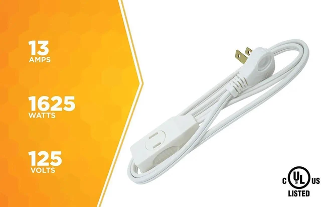Alt view image 5 of 7 - Extension Cord - 16/3 Indoor Flat Plug with Right Angled Design - 3 Polarized Outlets - PVC Jacket - Space Saving - Neutral White - 16 Gauge - 3 Feetd