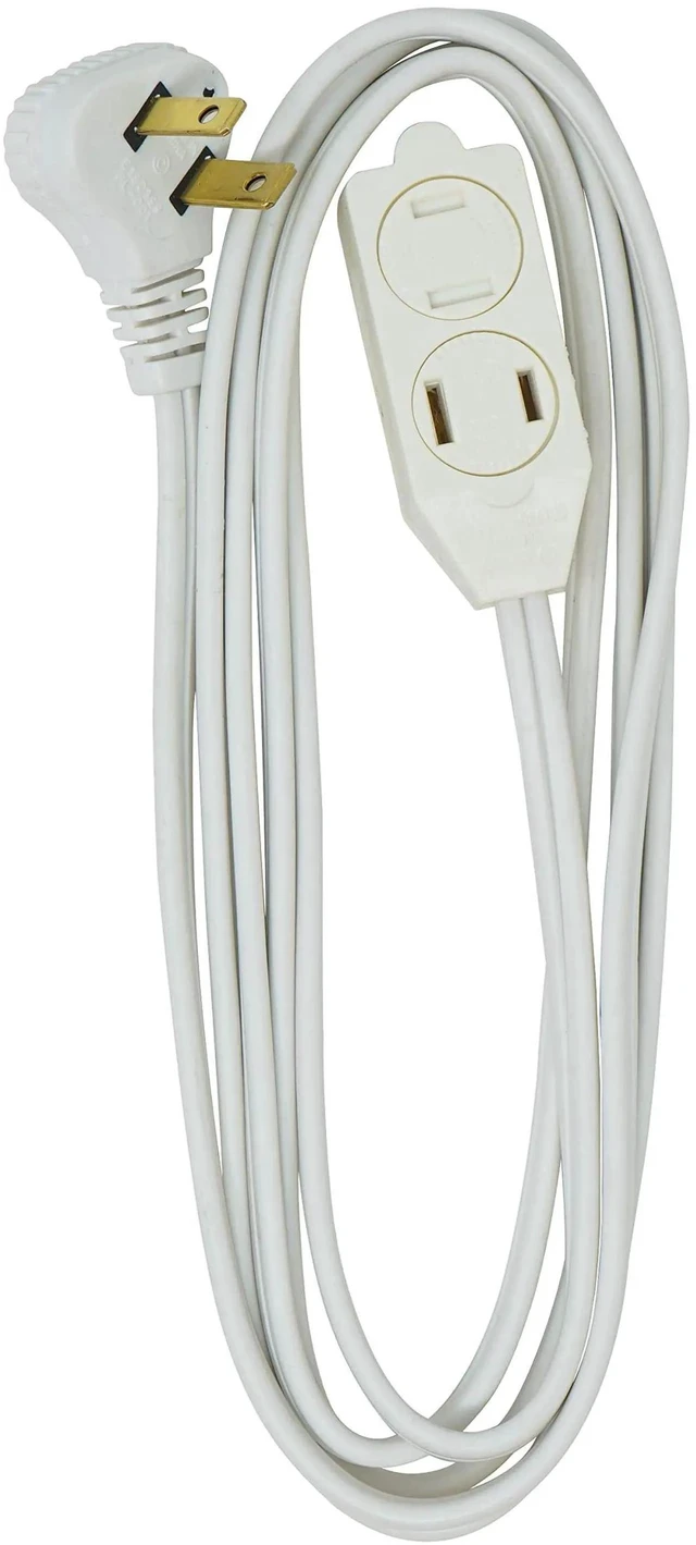 Main image of Extension Cord - 16/3 Indoor Flat Plug with Right Angled Design - 3 Polarized Outlets - PVC Jacket - Space Saving - Neutral White - 16 Gauge - 3 Feetd