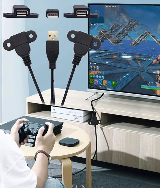 Alt view image 5 of 7 - USB Charging Extension Cable Male to Dual Female, USB 2.0 Charging Port 1 to 2 Panel Mount with Screw Hole