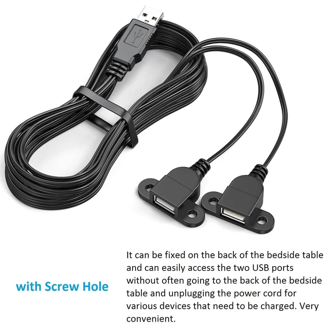 Alt view image 2 of 7 - USB Charging Extension Cable Male to Dual Female, USB 2.0 Charging Port 1 to 2 Panel Mount with Screw Hole