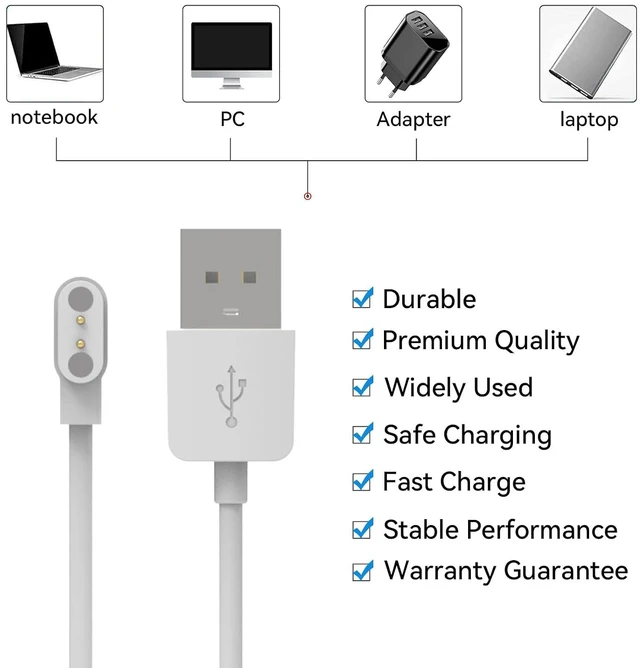 Alt view image 5 of 7 - Replacement Charging Cable Compatible with Blackview BV-SW01/ R3 Pro/ R3/ X2 Smart Watch Charger Cable Portable Magnetic 60cm USB Charging Cord for Blackview R3 Pro Charger (White&White)