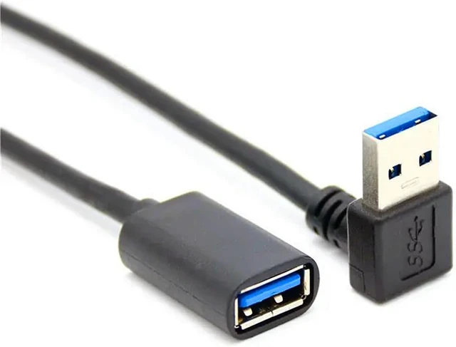 Alt view image 5 of 7 - 90 Degree USB 3.0 Extension Cable, Black USB 3.0 Male to Female Extender Cord 30cm (Up Angle)