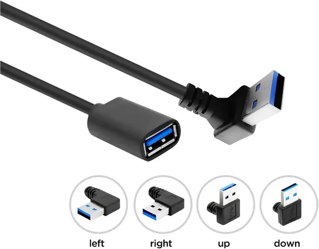 Alt view image 2 of 7 - 90 Degree USB 3.0 Extension Cable, Black USB 3.0 Male to Female Extender Cord 30cm (Up Angle)