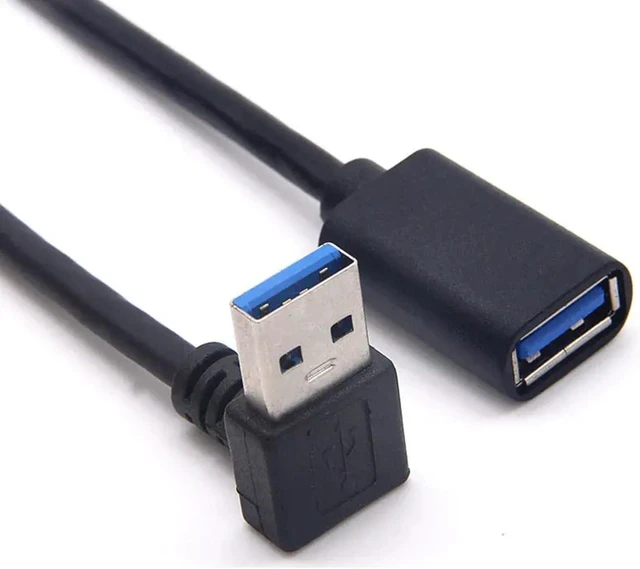 Main image of 90 Degree USB 3.0 Extension Cable, Black USB 3.0 Male to Female Extender Cord 30cm (Up Angle)