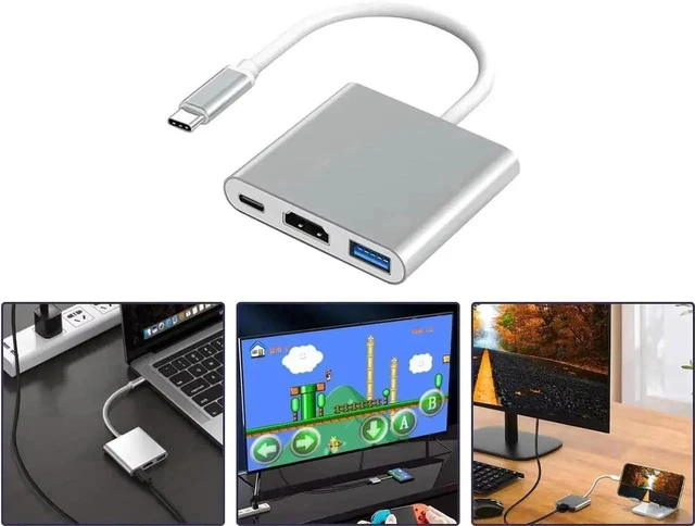 Alt view image 3 of 5 - USB C to HDMI Adapter 4K HDMI to USB-C Adapter 100W PD & USB 3.0 Multiport Digital AV Converter for MacBook Pro/Air iPad iPhone 15/16 Tablets Switch TV Monitor (1 Silver)