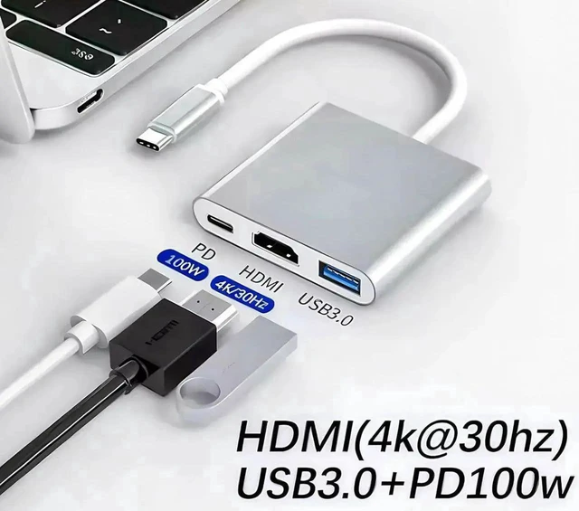 Alt view image 5 of 5 - USB C to HDMI Adapter 4K HDMI to USB-C Adapter 100W PD & USB 3.0 Multiport Digital AV Converter for MacBook Pro/Air iPad iPhone 15/16 Tablets Switch TV Monitor (1 Silver)