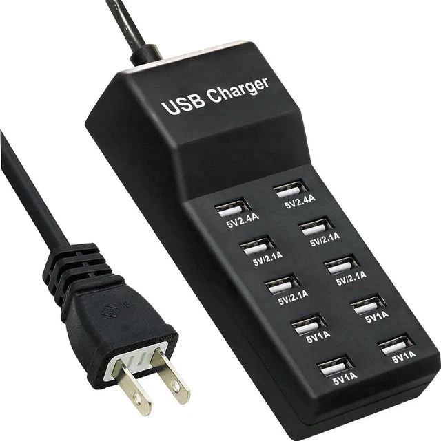 Main image of USB Charging Station 10-Port Charging Station for Phones/Tablets/Watches (Black 10 USB-A)