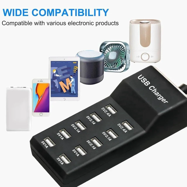 Alt view image 4 of 5 - USB Charging Station 10-Port Charging Station for Phones/Tablets/Watches (Black 10 USB-A)
