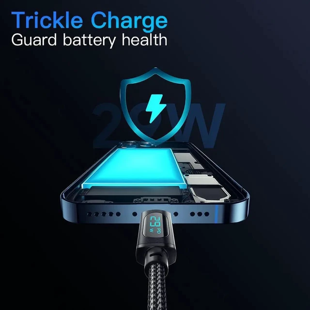 Alt view image 6 of 7 - 3.3FT/1-Pack USB C to Lightning Cable Nylon Braided MFi Certified, 29W Max PD Fast Charging Cable, with LED Display for iPhone 14 13 12 11 Pro Max X XS XR XS Max 8 Plus and More