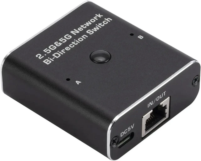 Main image of 2.5G/5G Gigabit Network AB Switch, 2-Port RJ45 Ethernet Selector, Manual Pushbutton, 10/100/1000Mbps, Aluminum Alloy, for Cat5/5e/6/7/8 Cable