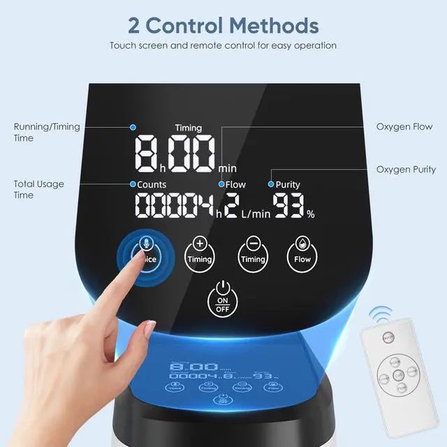 Alt view image 4 of 7 - AlengTop Adjustable 1-9L Home Oxygen Concentrator with Timer&Remote Control, 93% Purity Oxygen Generator, Quiet Operation Oxygen Machine for Home&Elderly Use