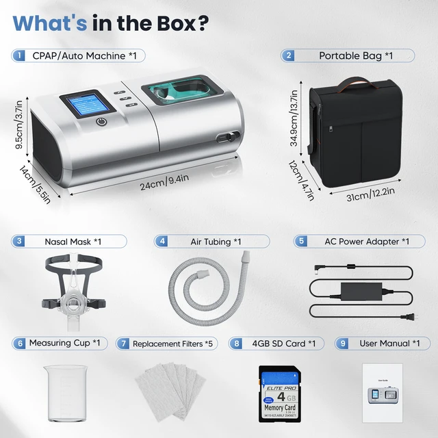 Alt view image 2 of 7 - Auto CPAP Sleep Breathing Machine, Single-Level, Dual Pressure Settings of Auto & Fixed, Built-in Heated Humidifier, Leak Compensation, Smart Ramp Function, Sleep Data Report Record, Low Noise
