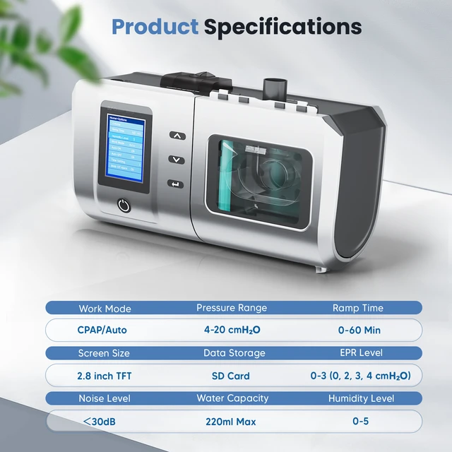 Alt view image 3 of 7 - Auto CPAP Sleep Breathing Machine, Single-Level, Dual Pressure Settings of Auto & Fixed, Built-in Heated Humidifier, Leak Compensation, Smart Ramp Function, Sleep Data Report Record, Low Noise