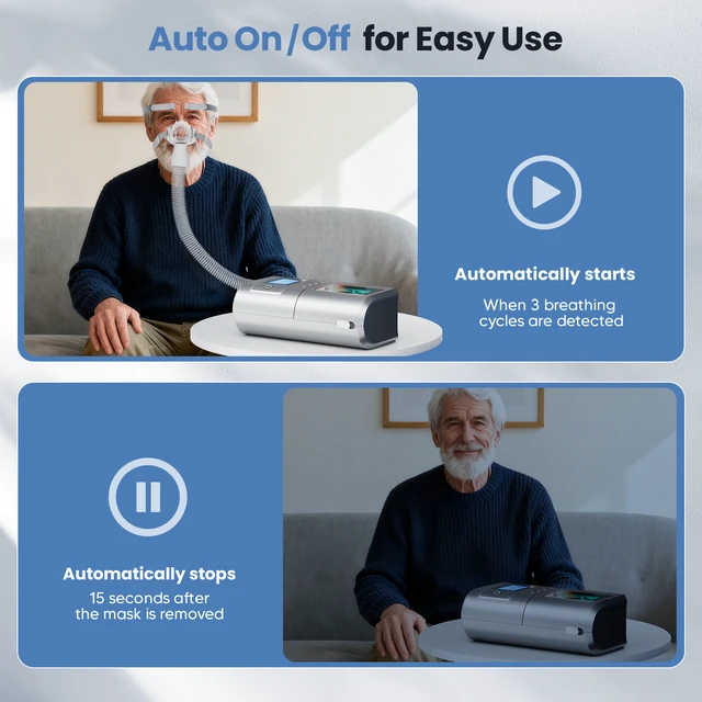 Alt view image 7 of 7 - Auto CPAP Sleep Breathing Machine, Single-Level, Dual Pressure Settings of Auto & Fixed, Built-in Heated Humidifier, Leak Compensation, Smart Ramp Function, Sleep Data Report Record, Low Noise