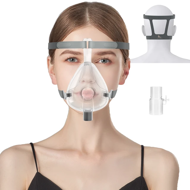 Alt view image 4 of 7 - Sleeping Full Face Mask SetMedium Size, Upgrade Mouth Nose Mask with Headgear, Frame, Tube and Nasal Pillow,Soft Silicone Cushion Mask with Adjustable Headgear & Tubing Accessories