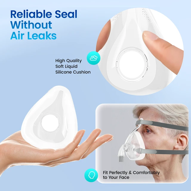 Alt view image 5 of 7 - Sleeping Full Face Mask SetMedium Size, Upgrade Mouth Nose Mask with Headgear, Frame, Tube and Nasal Pillow,Soft Silicone Cushion Mask with Adjustable Headgear & Tubing Accessories