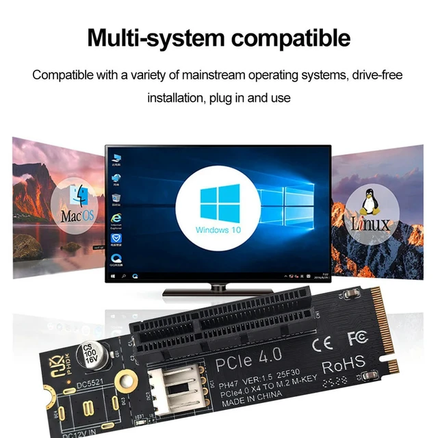 Alt view image 2 of 6 - NGFF M.2 To PCI-E 4X Riser Card Compatible with X1 X4 X8 X16 PCI-e Interface SATA Power Riser Static Bag Packaging