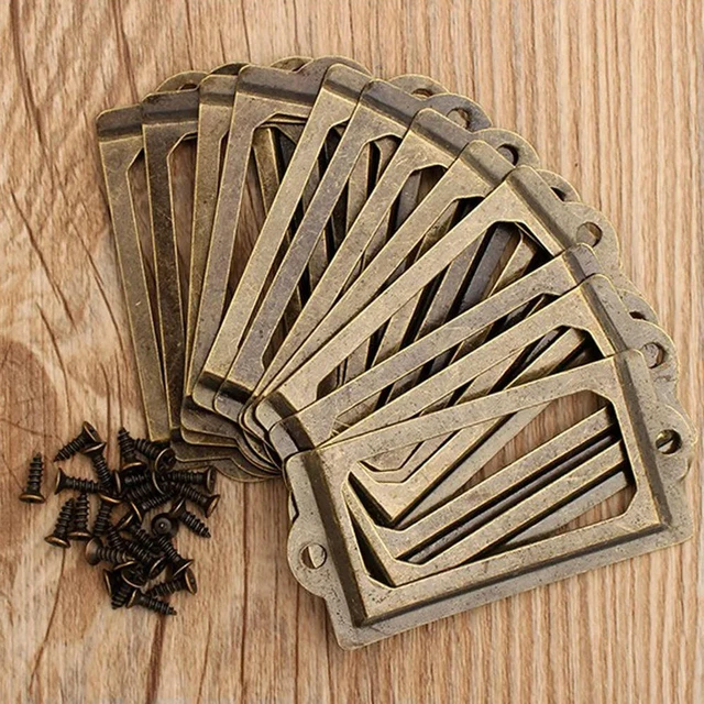 Alt view image 6 of 6 - 12pcs File Name Card Holder Antique Brass l el Pull Frame Vintage Multi-function Convenient for Furniture Cabinet