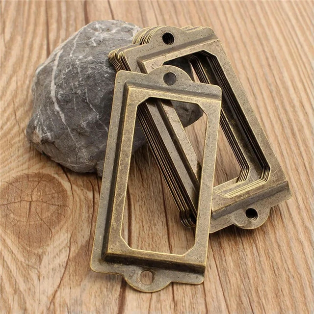 Alt view image 4 of 6 - 12pcs File Name Card Holder Antique Brass l el Pull Frame Vintage Multi-function Convenient for Furniture Cabinet