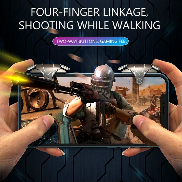 Alt view image 6 of 6 - 2pcs RGB 4 Finger Mobile Gaming Trigger Latency-Free Pulse Key Button Aim Shooting Trigger Button for Ios Android Mobiles Phones
